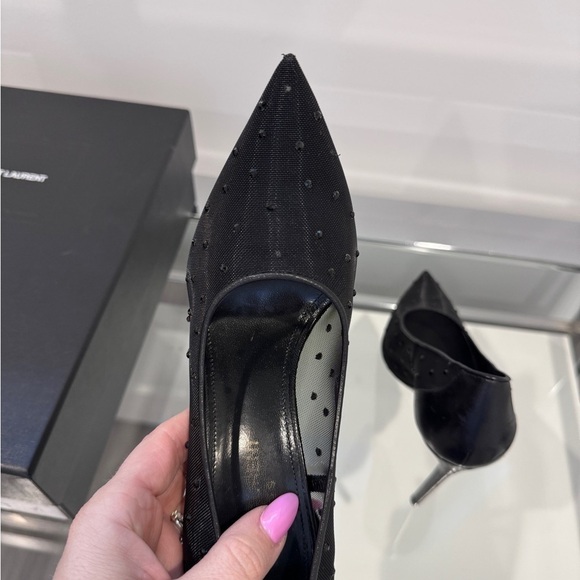 YSL Saint Laurent Black Anja Rhinestone Mesh Heels (sz 35.5) - Picture 10 of 16